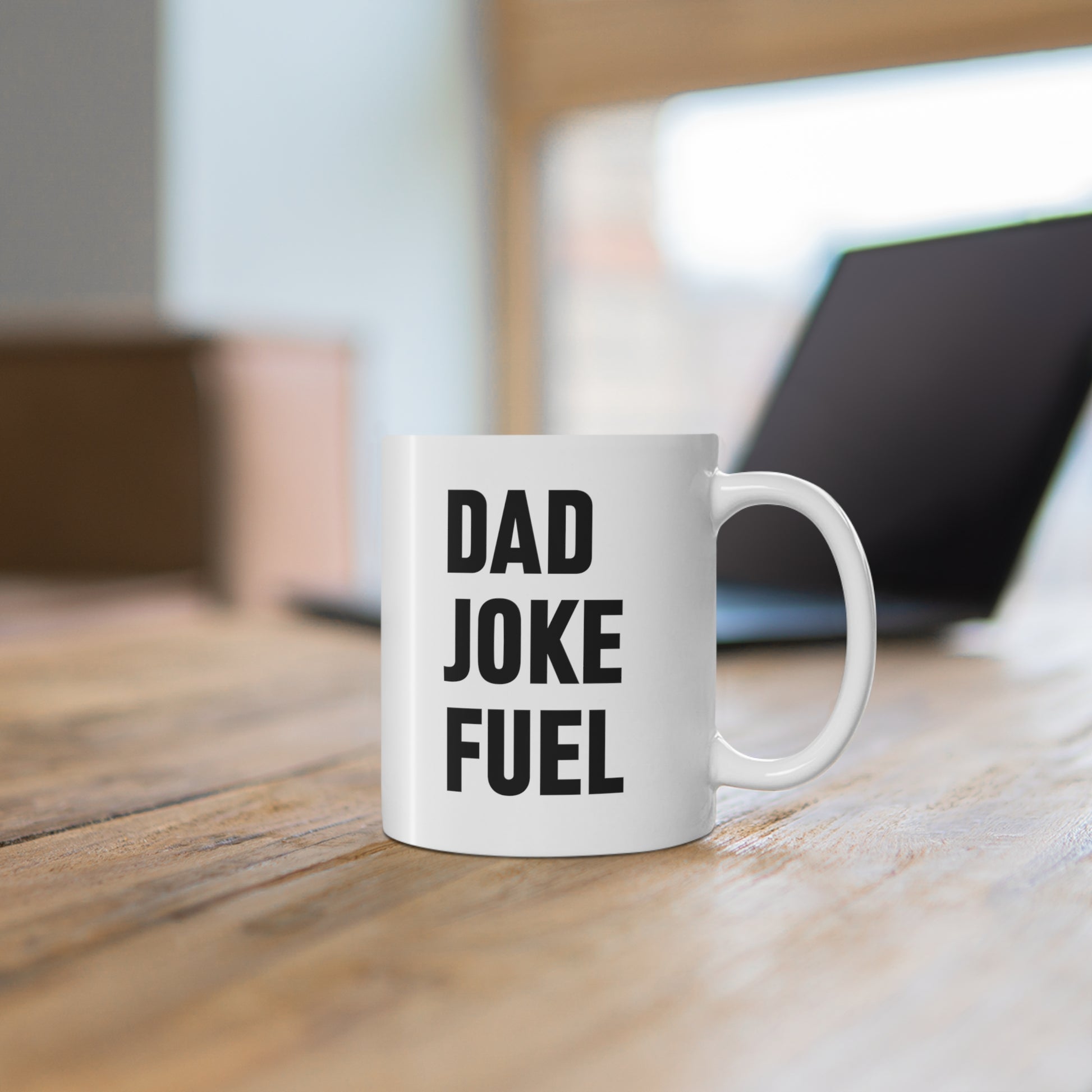 withe ceramic mug with quote Dad Joke Fuel